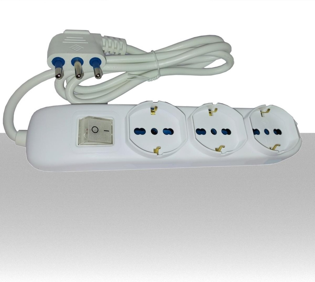 Multipresa elettrica 3 posti ciabatta con pulsante luminoso e cavo da 1,5 metri 10/16A Bipasso Schuko 