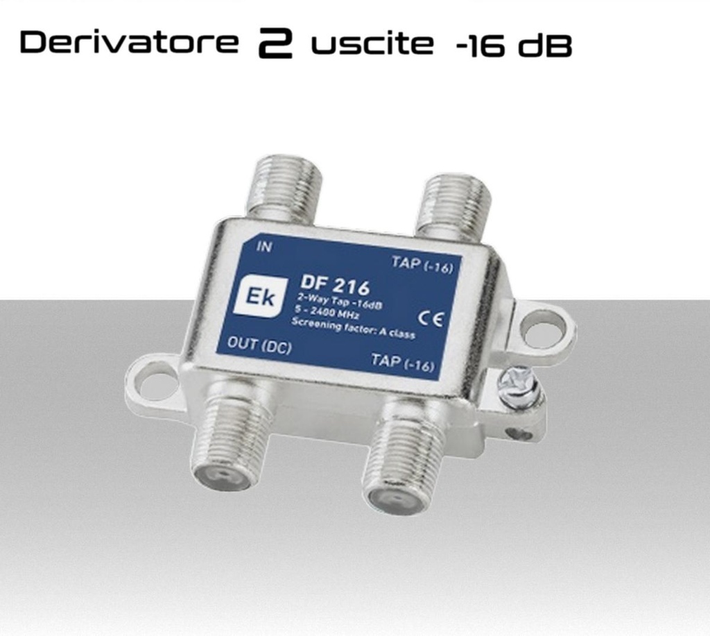 Derivatore antenna  2 uscite attenuazione -16dB con 1 via passante DC schermato con connettore F per banda TV e Satellite di Ekselans by ITS 