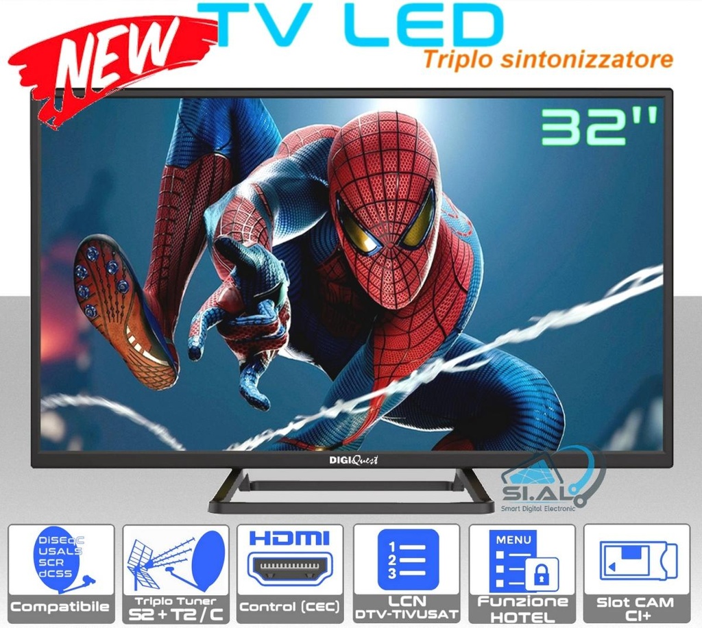 TV 32 pollici led compatibile LCN Tivusat slot C.I.plus Funzione Hotel e lettore multimediale USB DLHR Digiquest