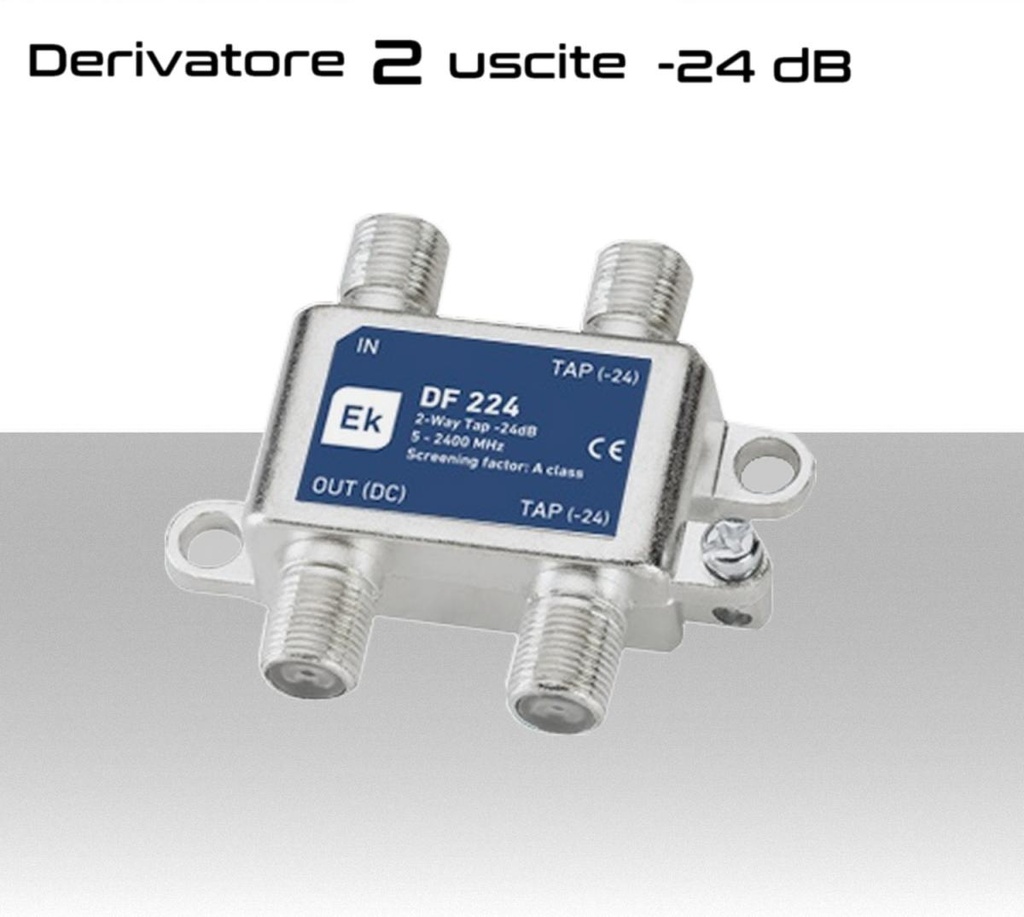 Derivatore antenna 2 uscite attenuazione -24dB con 1 via passante DC schermato con connettore F per banda TV e Satellite di Ekselans by ITS