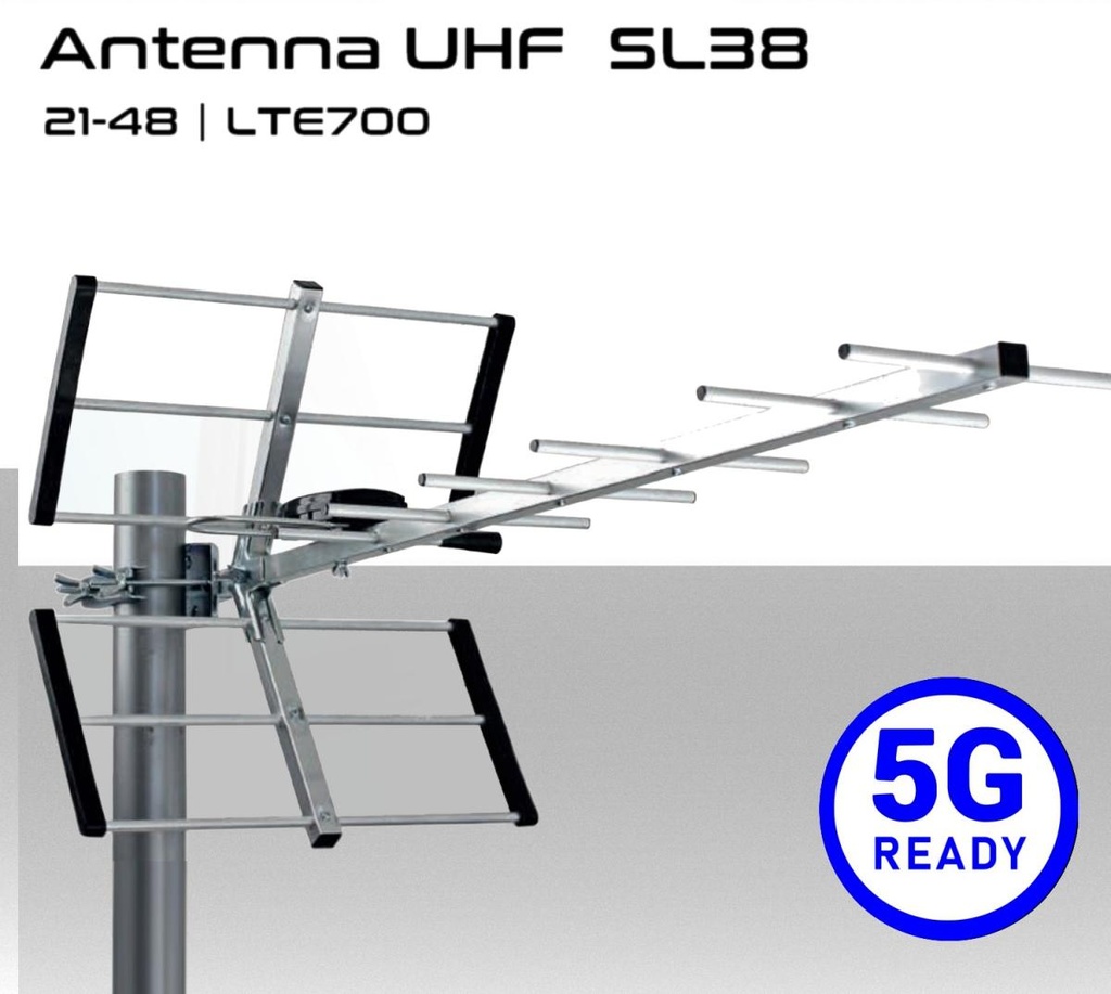 Antenna YAGI 21:48 IV+V con connettore F e filtro antidisturbo LTE700 5G - Canali 21-48 - SEDEA SL38