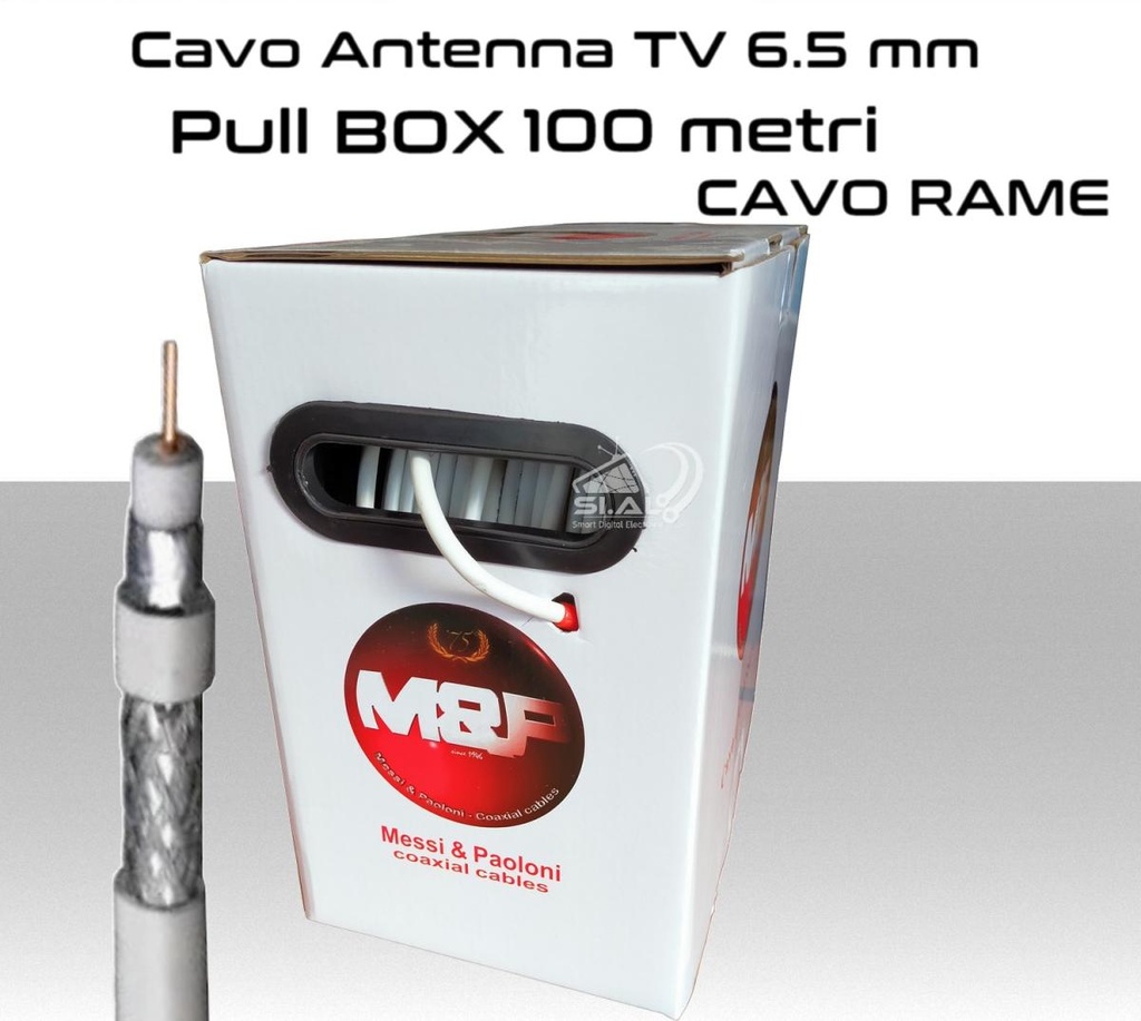 Cavo coassiale per antenna TV bianco 6.5 mm da 100 metri coax PVC svolgicavo interno conduttore in rame rosso Messi & Paoloni e Paoloni Speedy 6