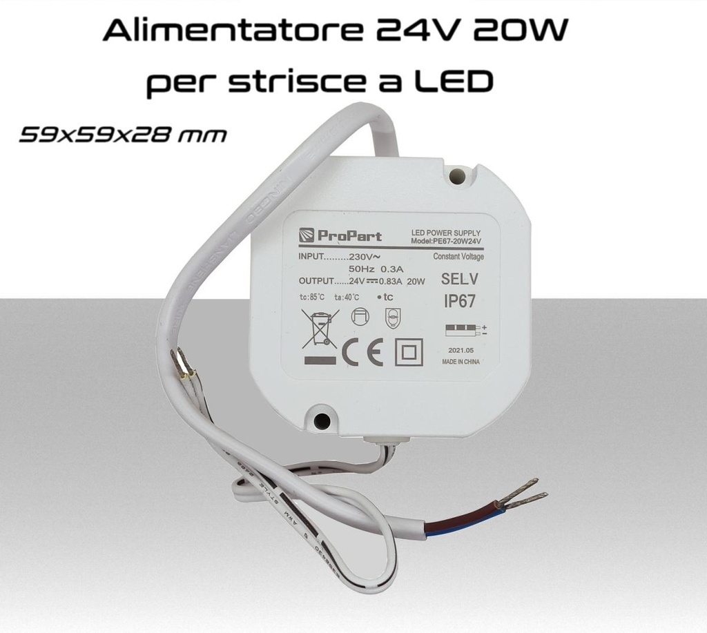 Alimentatore per strisce LED 24V 20W IP67 da incasso scatola 503 per interno trasformatore universale