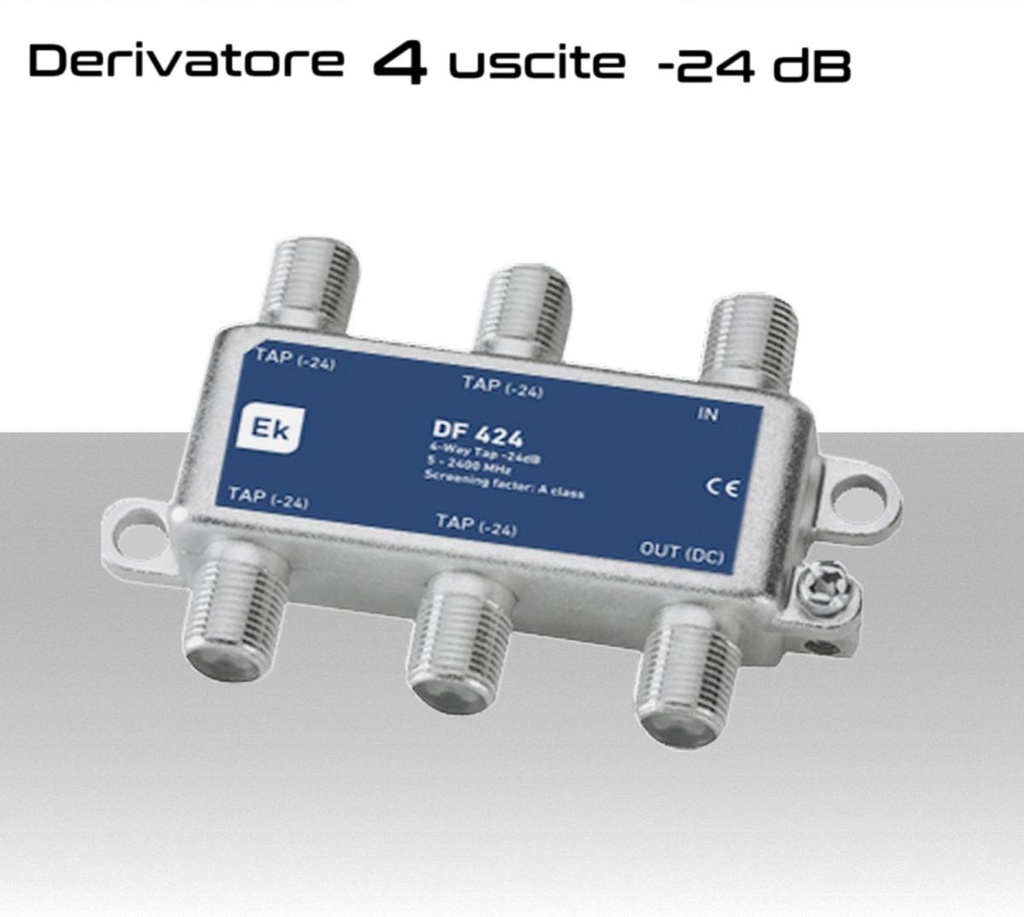 Derivatore antenna 4 uscite attenuazione -24dB con 1 via passante DC schermato con connettore F per banda TV e Satellite di Ekselans by ITS