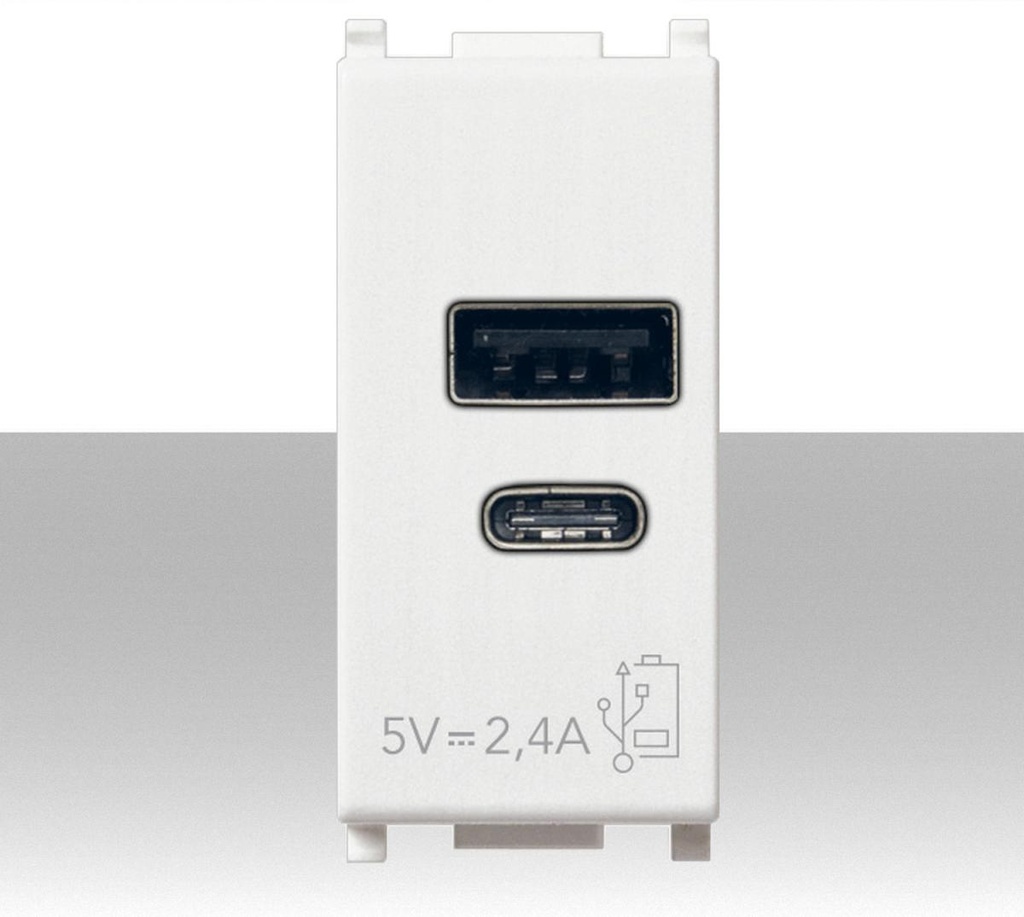 Presa USB  doppia alimentazione compatta tipo USB-A e USB-C  da 5V 2,4A bianco Vimar 14292.AC