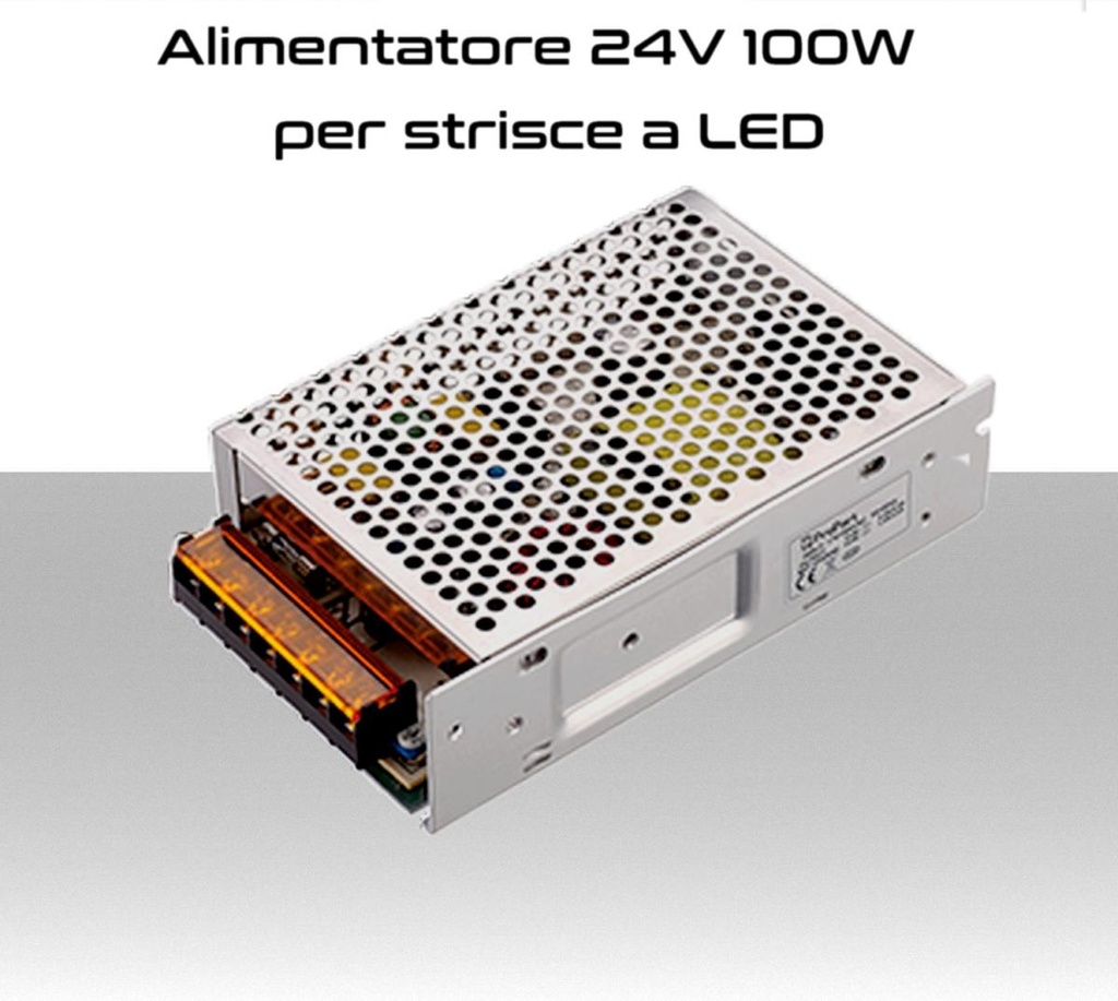 Alimentatore per LED 24V scatolato da 100W IP20 per interno trasformatore universale