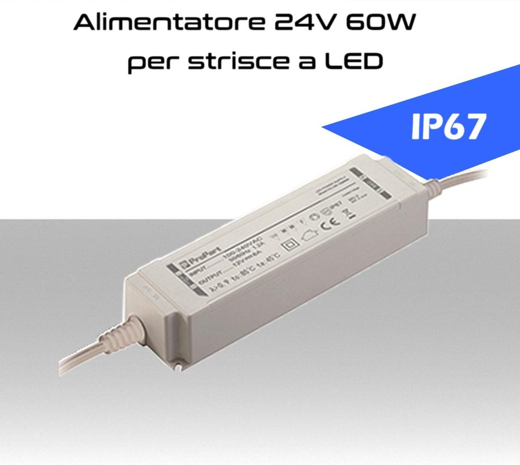 Alimentatore per LED 24V da 60W IP67 per esterno trasformatore universale