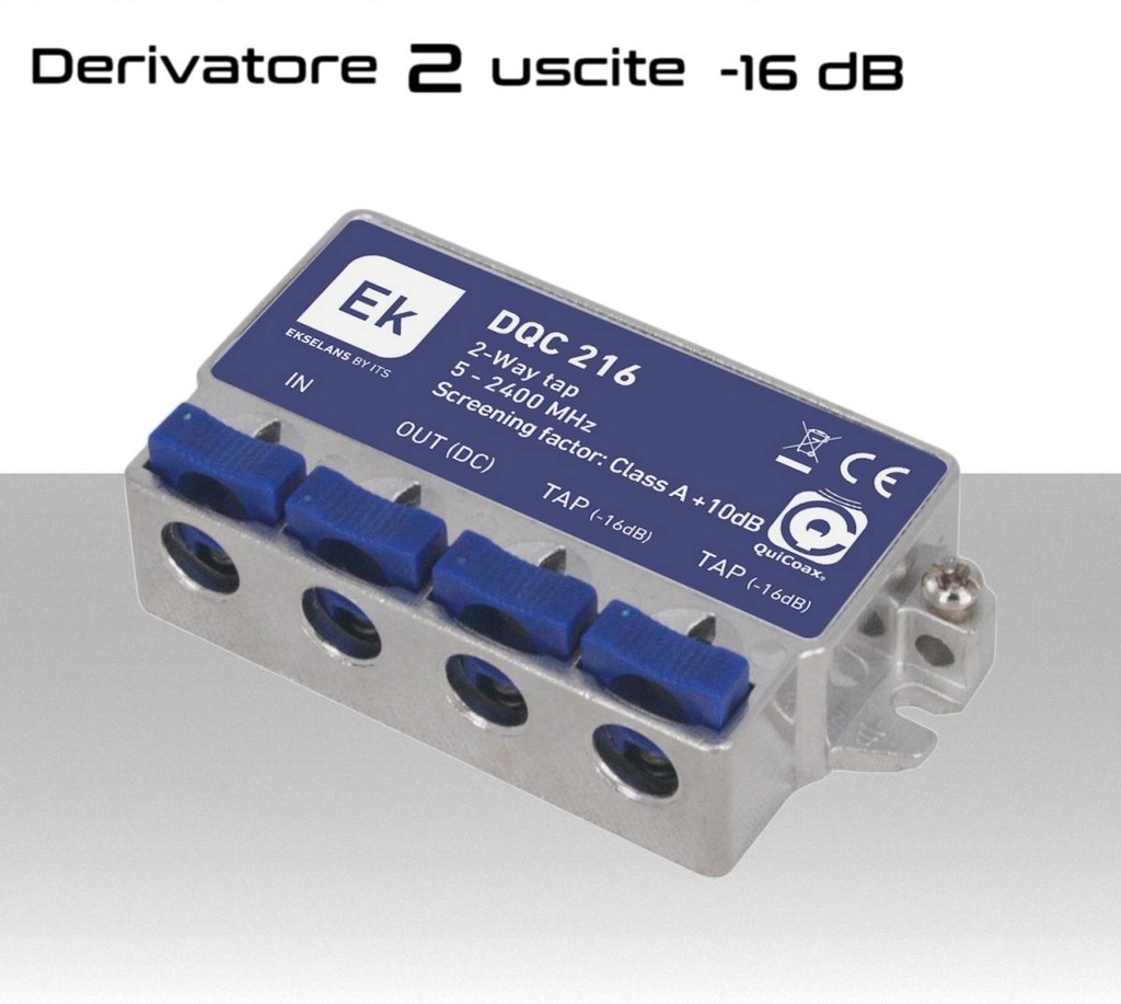 Derivatore antenna 2 uscite -16dB ad innesto rapido con 1 via passante DC schermato in classe A per banda TV e Satellite di Ekselans by ITS