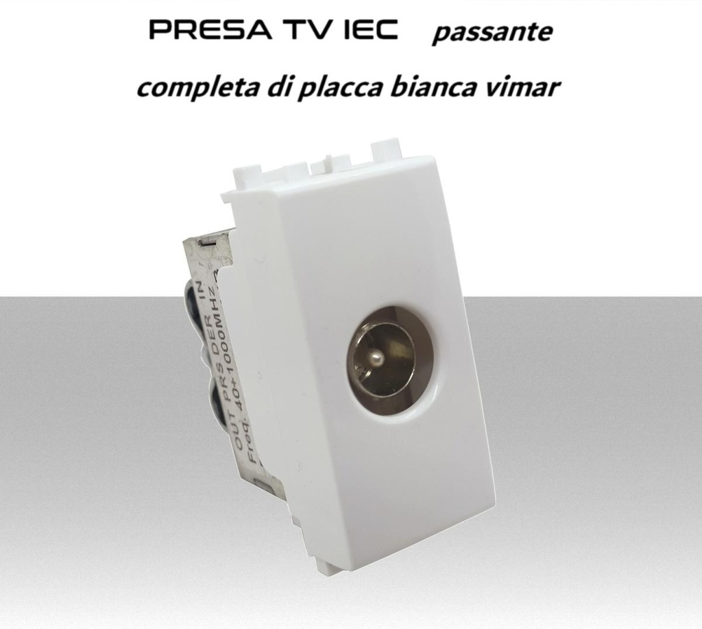 Presa TV passante con connettore IEC completa di copri frutto bianco serie VIMAR Plana