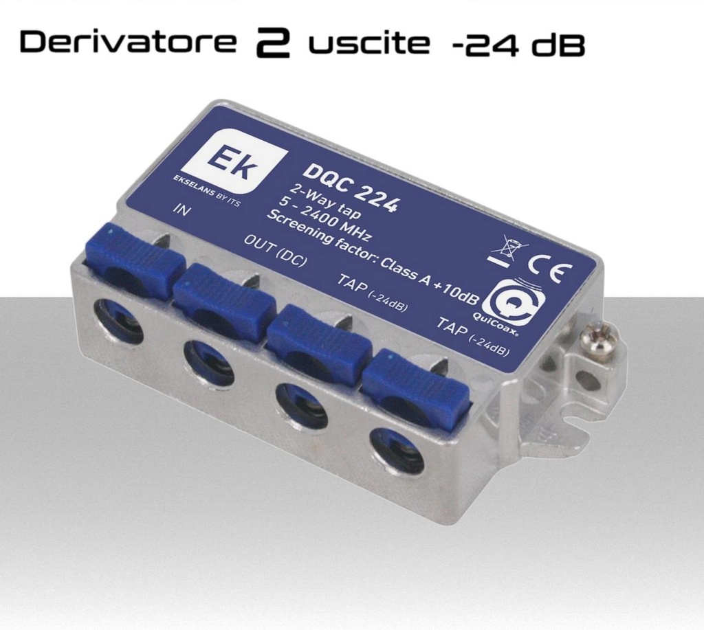 Derivatore antenna 2 uscite -24dB ad innesto rapido con 1 via passante DC schermato in classe A per banda TV e Satellite di Ekselans by ITS