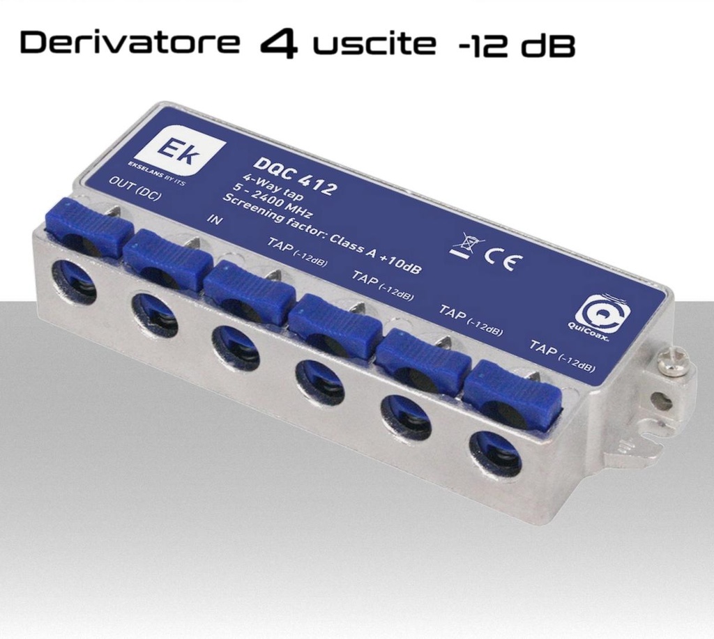 Derivatore antenna 4 uscite -12dB ad innesto rapido con 1 via passante DC schermato in classe A per banda TV e Satellite di Ekselans by ITS