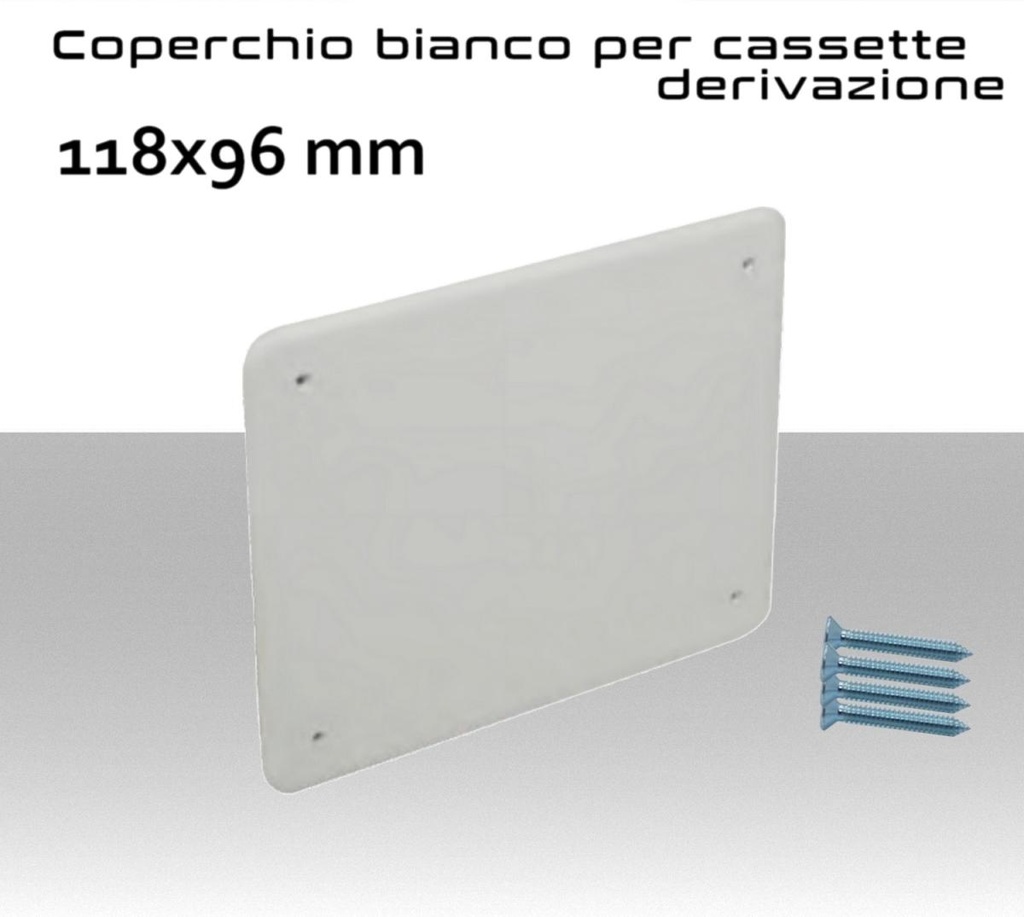 Coperchio cassetta di derivazione elettrica rettangolare 118x96mm con viti di fissaggio