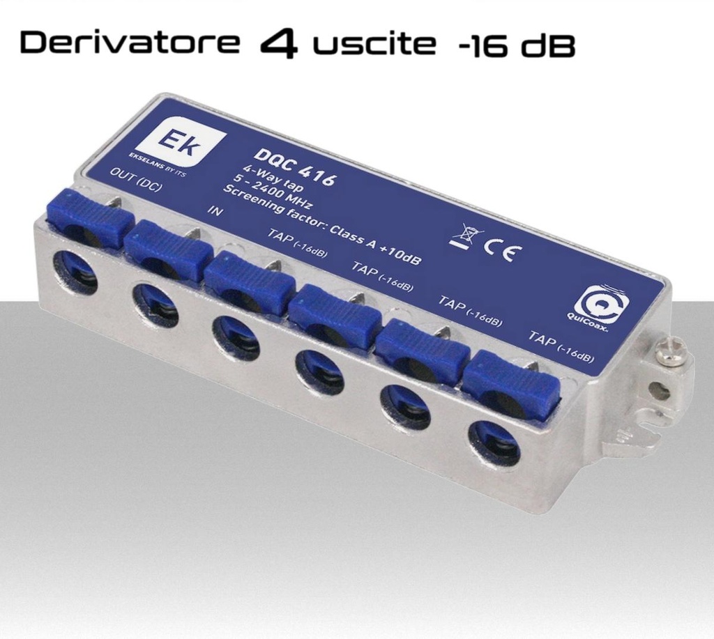 Derivatore antenna 4 uscite -16dB ad innesto rapido con 1 via passante DC schermato in classe A per banda TV e Satellite di Ekselans by ITS