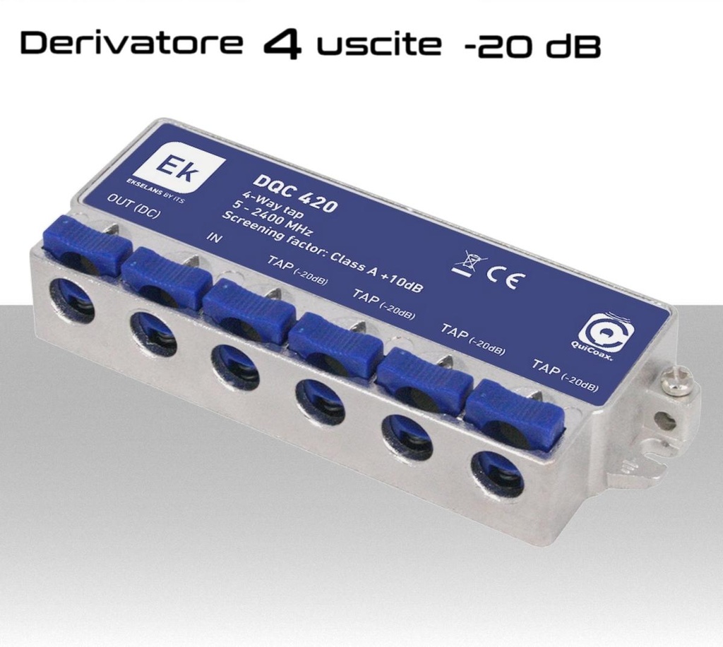 Derivatore antenna 4 uscite -20dB ad innesto rapido con 1 via passante DC schermato in classe A per banda TV e Satellite di Ekselans by ITS