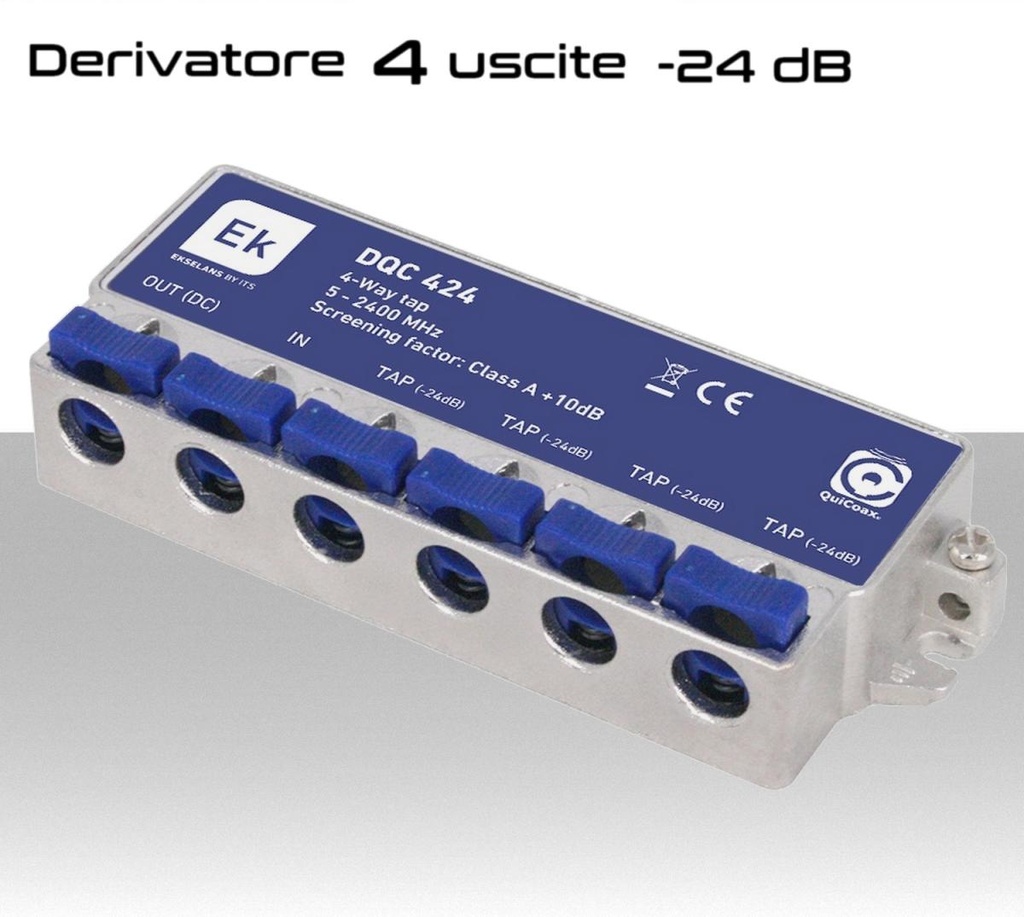 Derivatore antenna 4 uscite -24dB ad innesto rapido con 1 via passante DC schermato in classe A per banda TV e Satellite di Ekselans by ITS