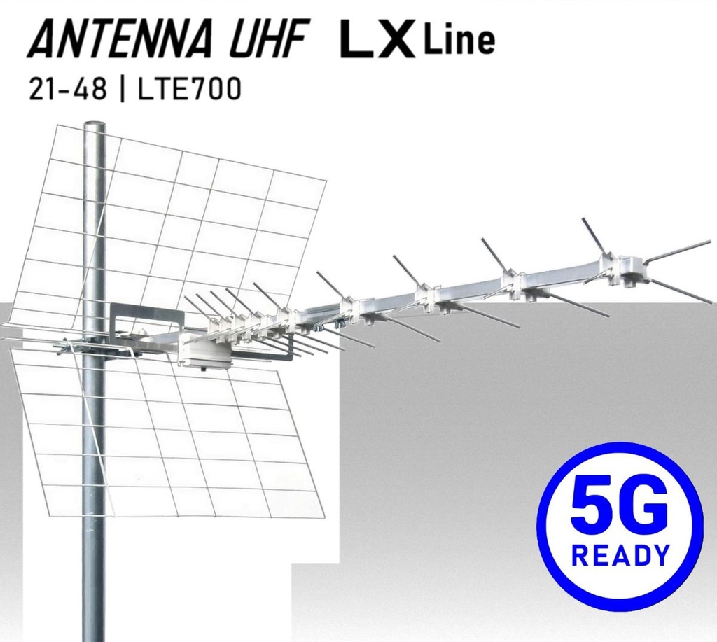 Antenna UHF 5G Ready  banda IV-V con connettore F filtro LTE700 5G canali 21-48 modello Emme Esse LxLINE 44LX45G