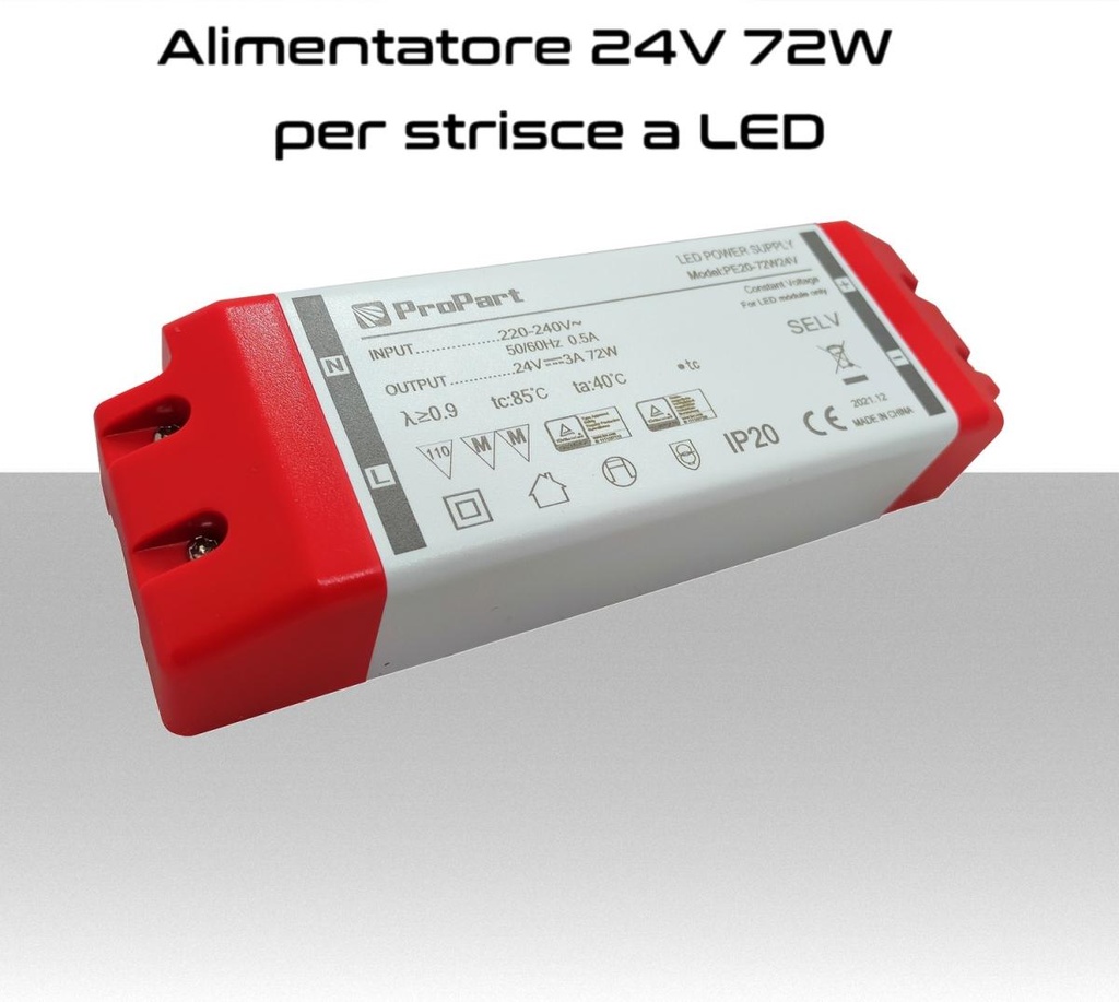 Alimentatore per LED 24V da 72W IP20 per interno trasformatore universale