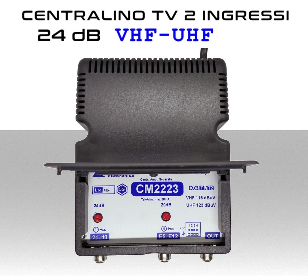 Centralino antenna TV da interno 2 ingressi BIII-UHF 24dB serie Elar CM2223
