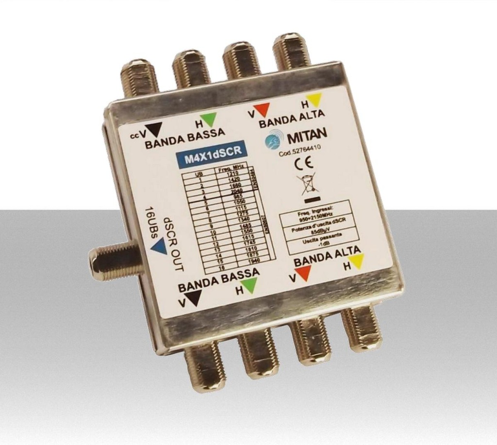 Multiswitch dCSS 1 uscita a 4 ingressi SAT e 4 passanti per distribuzione in cascata Mitan M4X1dSCR