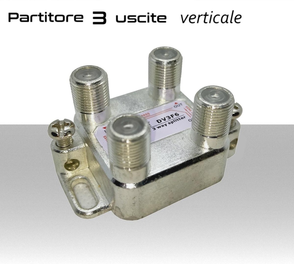 Partitore tv 3 uscite verticali a connettore F schermato in classe A divisore banda TV e Satellite Mitan DV3F6