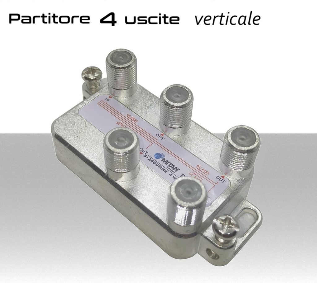 Partitore tv 4 uscite verticali a connettore F schermato in classe A divisore banda TV e Satellite Mitan DV4F8