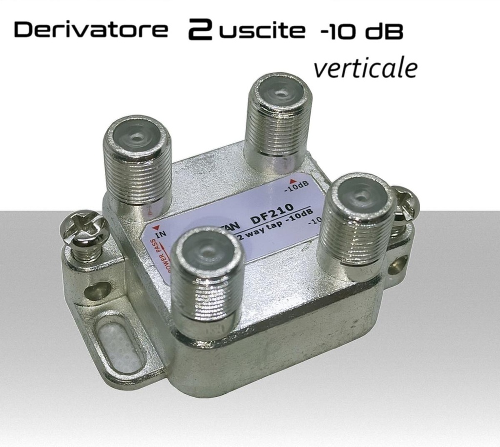 Derivatore antenna 2 uscite verticale attenuazione -10dB con 1 via passante DC schermato con connettore F per banda TV e Satellite mitan DF210