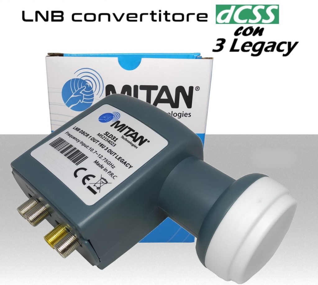 Lnb dCSS 1 uscita con 3 Legacy illuminatore unicable per parabola satellitare offset universale MITAN SLD31