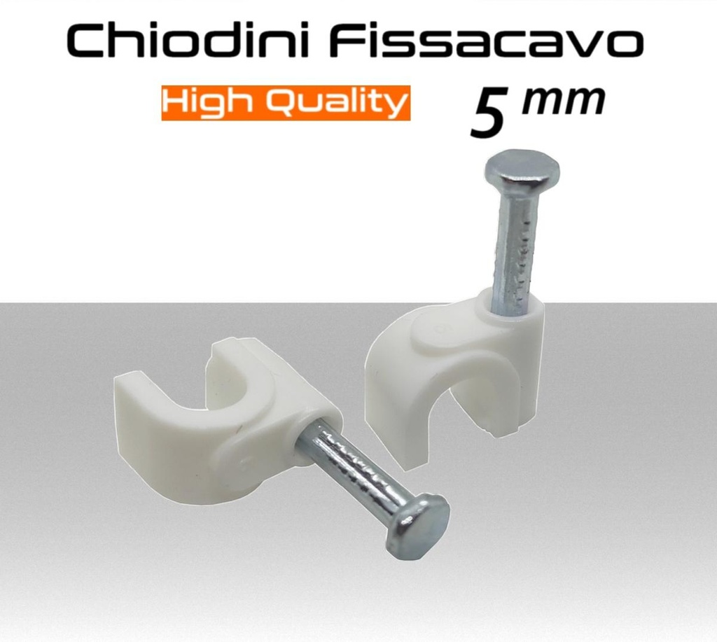 Chiodini fissacavo 5mm bianchi in acciao alta qualità per cavi tondi confezione da 100 pz.Microtek