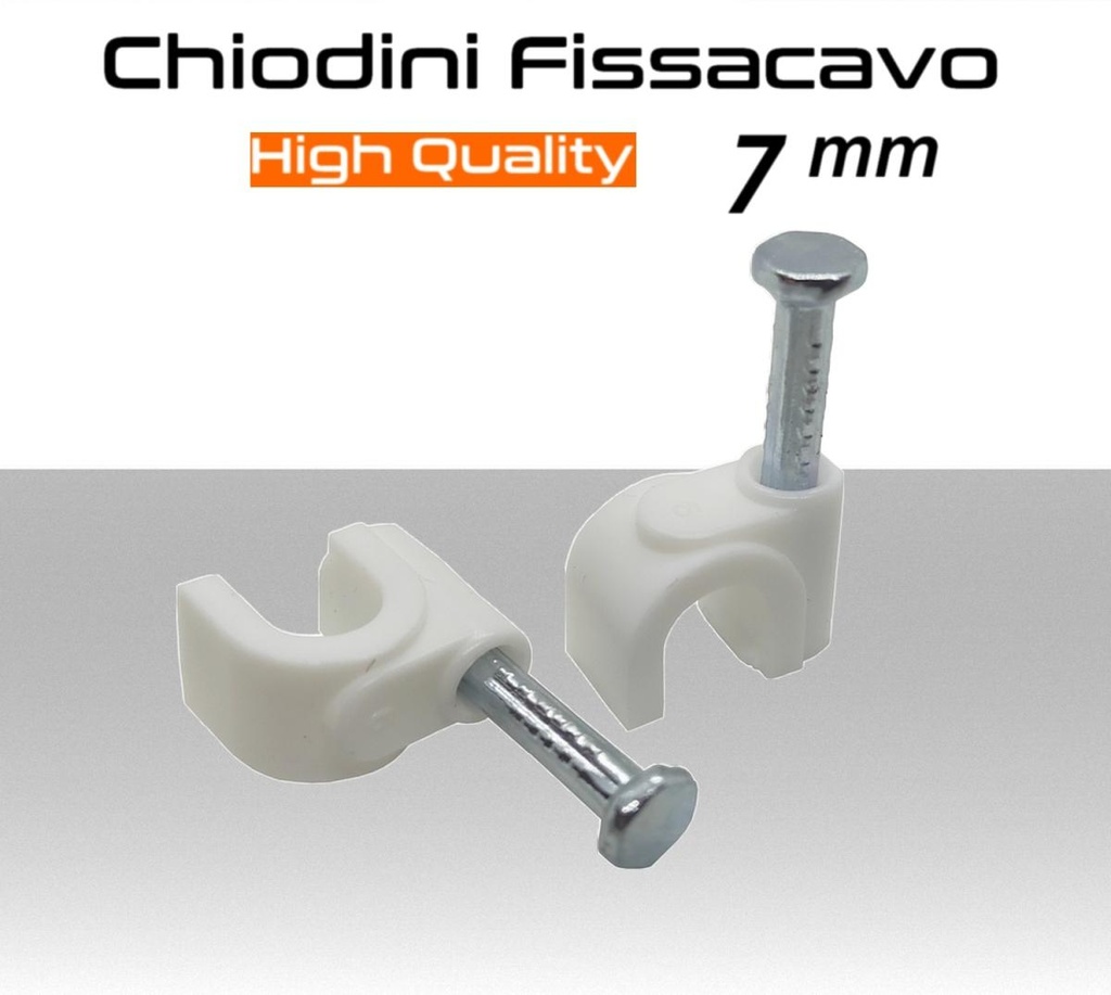 Chiodini fissacavo 7mm bianchi in acciao alta qualità per cavi tondi confezione da 100 pz.Microtek