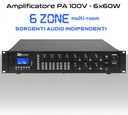 Amplificatore audio 6 zone a matrice 6X60W uscita altoparlanti (100V,4ohm,8ohm)