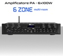 Amplificatore audio 6 zone bluetooth radio usb 6X100W sistema audio multi-room (4ohm,8ohm)