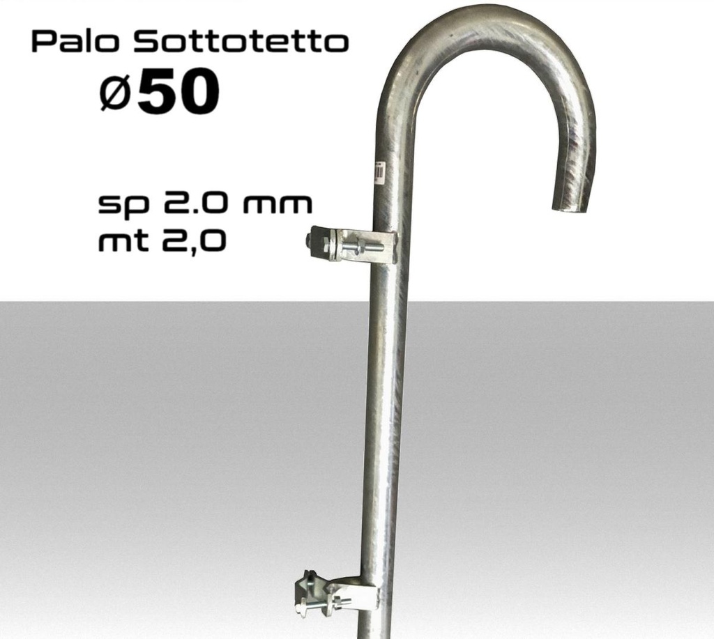 Palo Pastorale sottotetto con curva 2 metri spessore 2mm diametro 50mm per supporto antenna TV