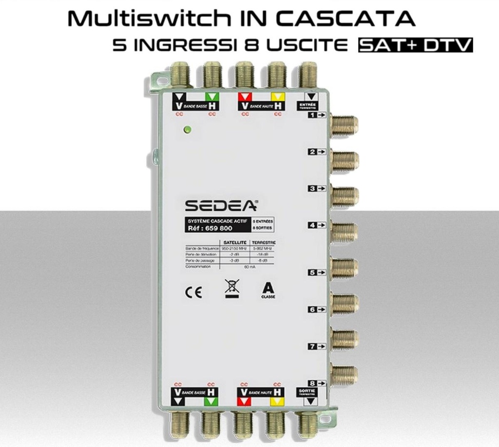 Multiswitch 5 ingressi sat+dtv 5 passanti a 8 utenze