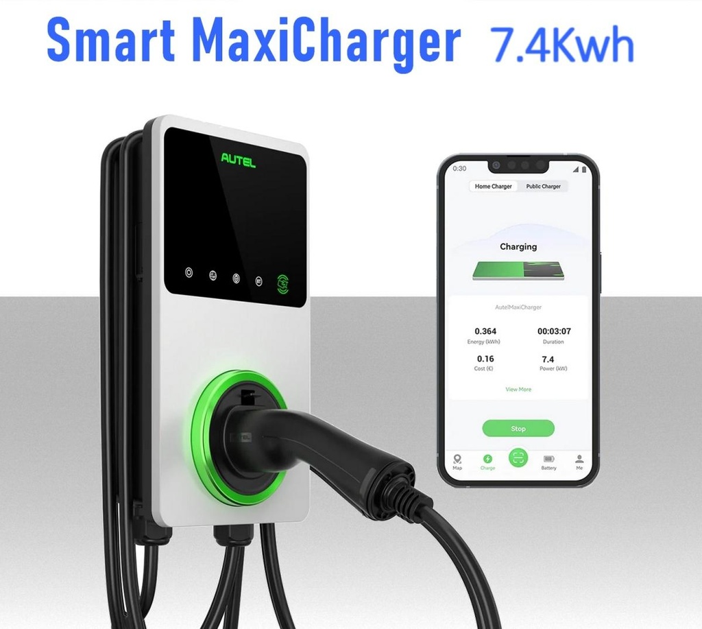 Colonnina ricarica auto elettriche 7 Kwh 32A IP65 WallBox Autel con cavo WI-FI Bluetooth Ethernet 