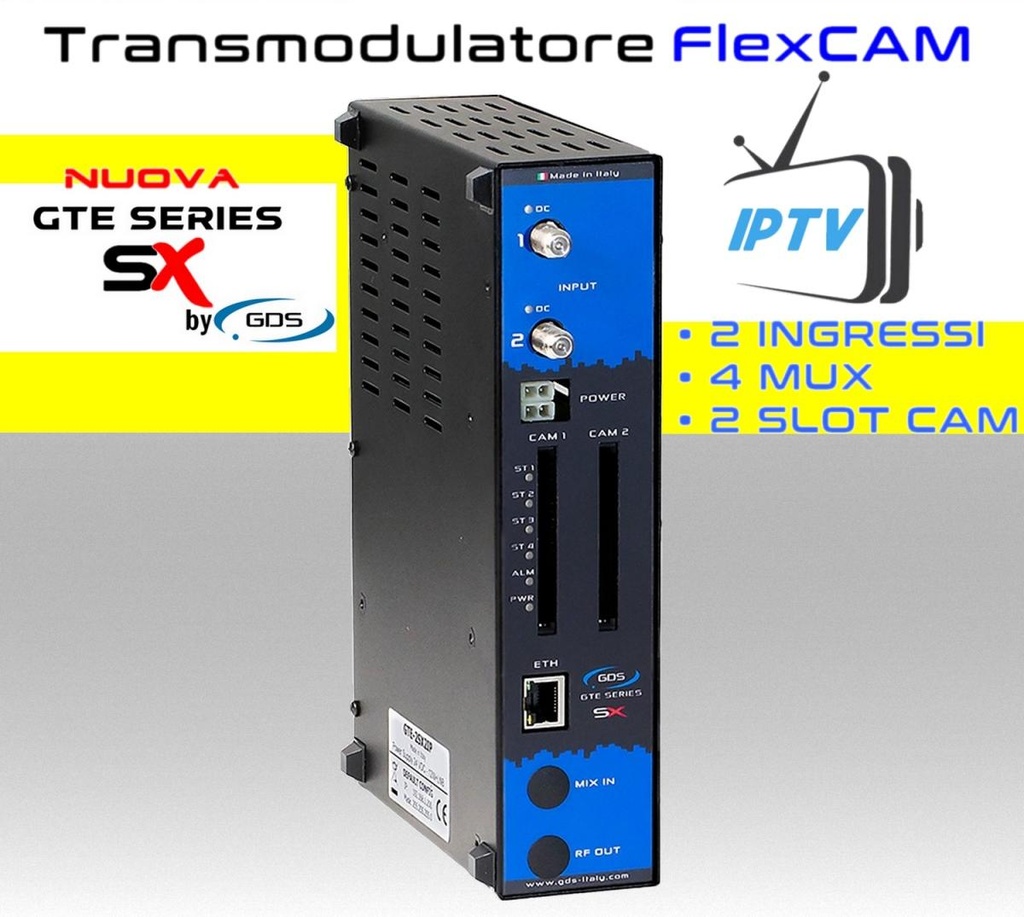 Transmodulatore IPTV serie GTE-SX a 2 ingressi SAT multistream 2 slot FlexCAM