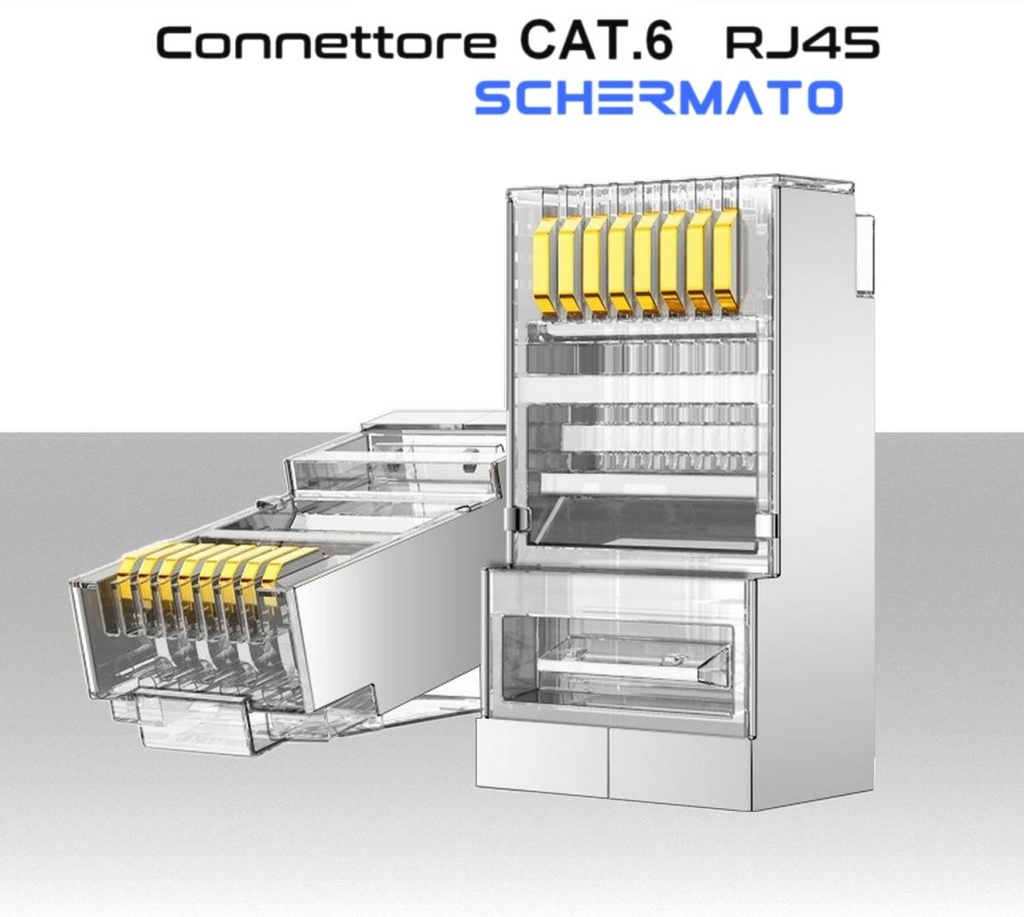 Connettore rj45 Cat 6 schermato per cavi Ethernet LAN conf. 100pz.