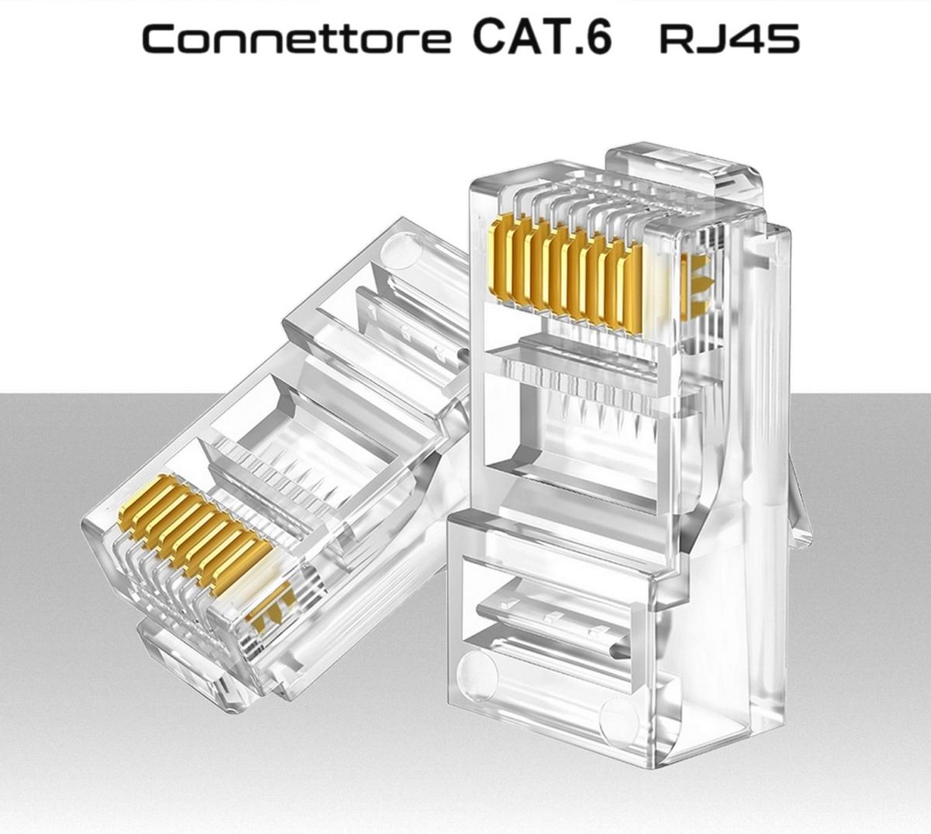 Connettore RJ45 CAT 6 UTP per cavi Ethernet LAN conf.100pz.Barattolo