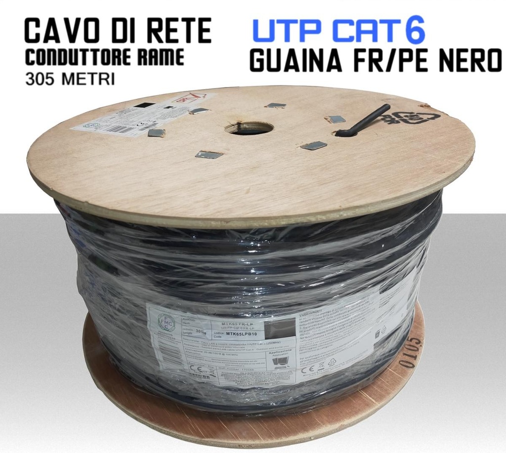 Cavo Ethernet LAN CAT.6 UTP conduttore in RAME guaina FR/PE matassa 305 metri MicroTek