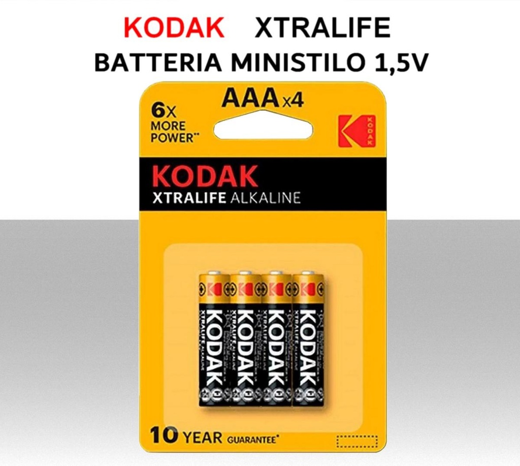 Batterie ministilo alcaline KODAK Xtralife AAA 1,5V Confezione 4pz.