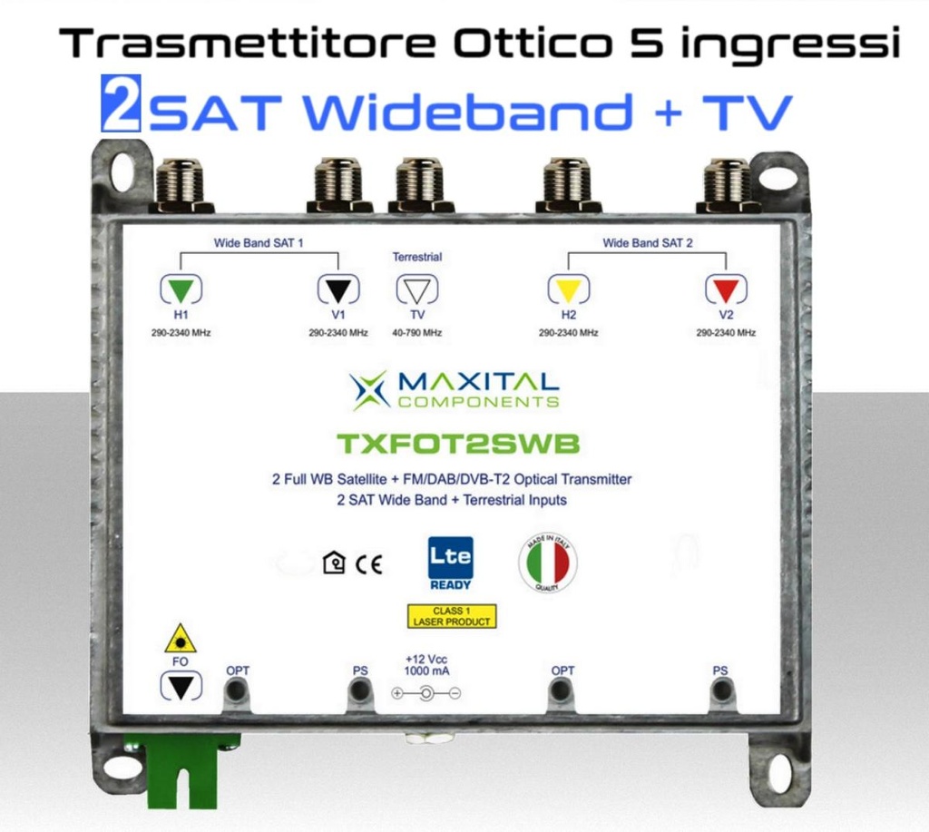 Trasmettitore Ottico 2 SAT Wideband e DTT in uscita Fibra ottica