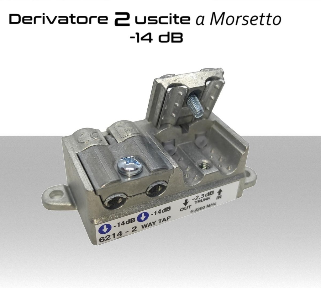 Derivatore antenna 2 uscite a morsetto attenuazione -14dB per SAT/DTT Telewire 6214