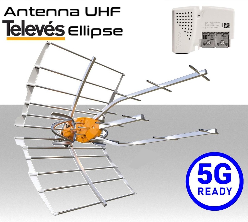 Antenna UHF Televes Ellipse 5G Ready completa di alimentatore 