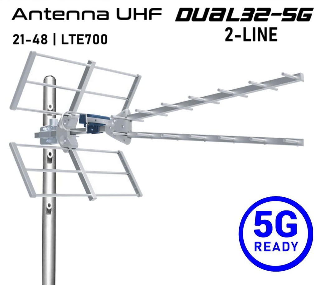 Antenna TV UHF 5G Ready DUAL32-5G in Alluminio 2 Culle