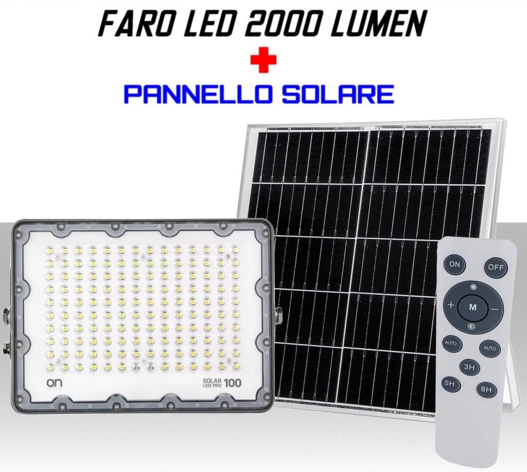 Faro Led con pannello solare e telecomando 2000 lumen lunga durata