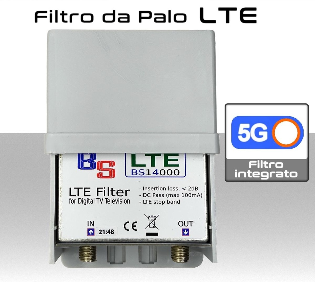 Filtro 4G + 5G da palo antidisturbo e blocca interferenze schermato alte prestazioni per ricezione TV