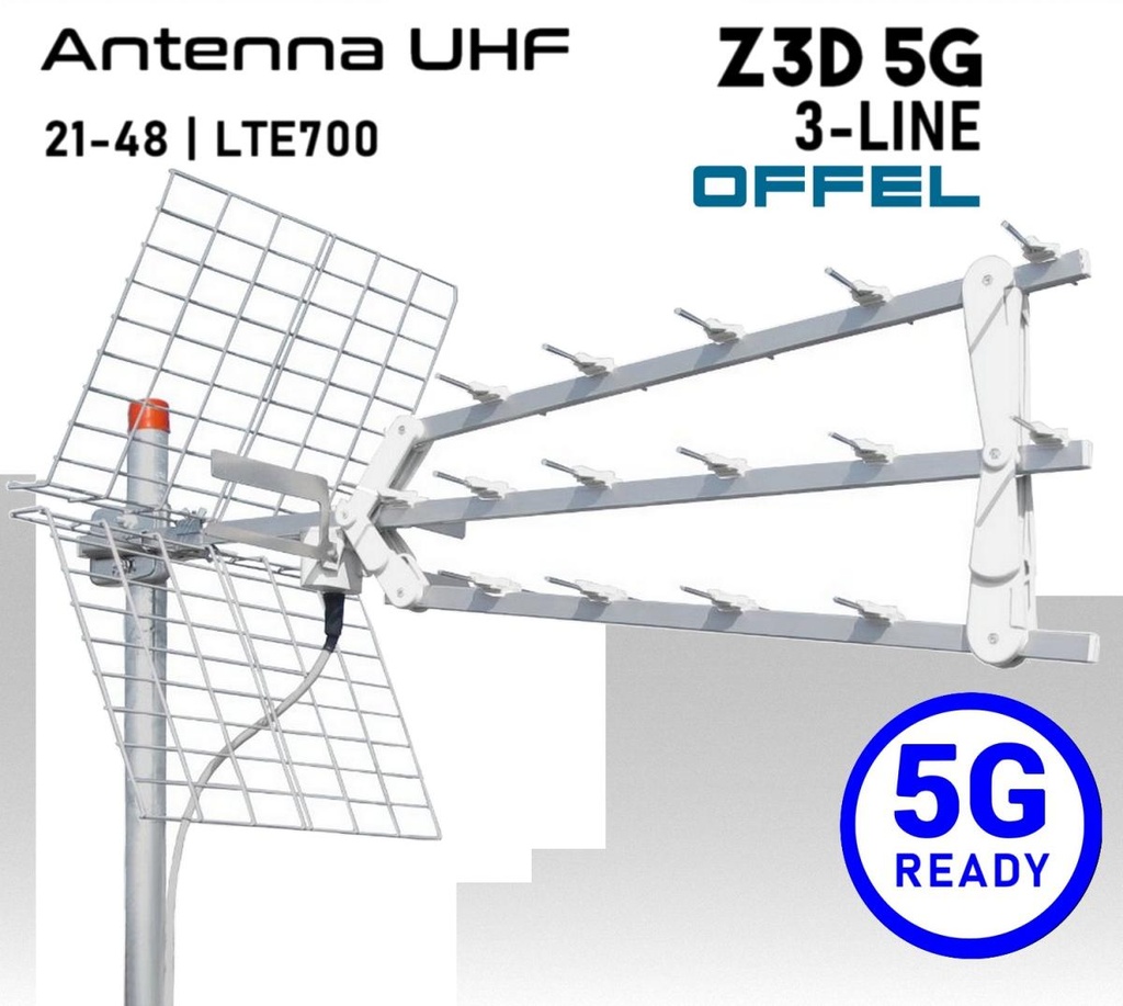 Antenna UHF OFFEL Z3D 5G: Tripla Culla Anodizzata Alluminio