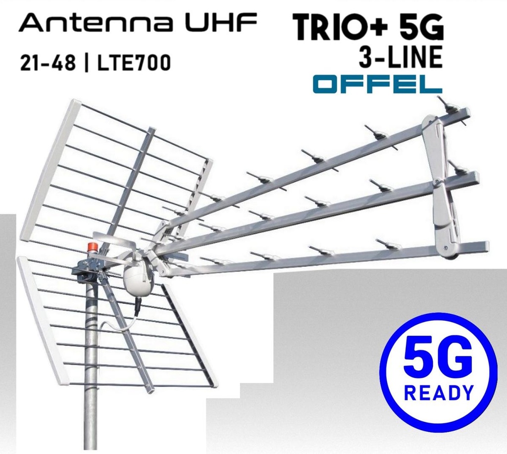 Antenna UHF OFFEL TRIO+ 5G: Tripla Culla Anodizzata Alluminio