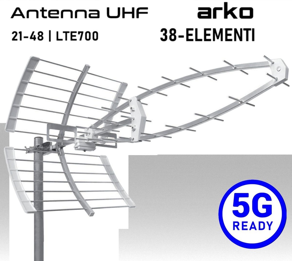 Antenna UHF 38 Elementi EmmeEsse: 5G Ready, Alluminio Bianca, Arko