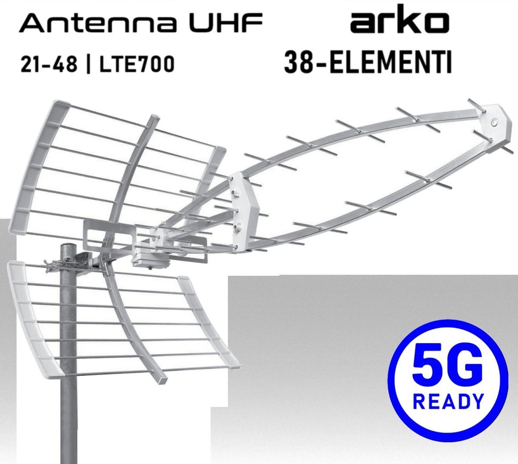 Antenna UHF 5G Ready Arko 38 elementi in alluminio bianca Emme Esse
