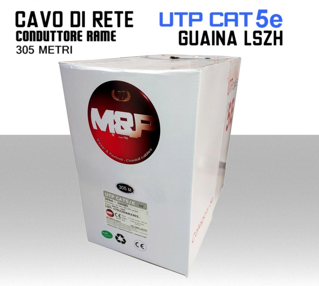 Cavo Ethernet LAN CAT.5e UTP conduttore in RAME guaina LSZH grigia box 305 metri